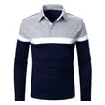 thumbnail image 1 of Yuyuzo Mens Long Sleeve Shirts Lapel Collar Button V Neck Striped Color Block Slim Fitted Tunic Tops, 1 of 3