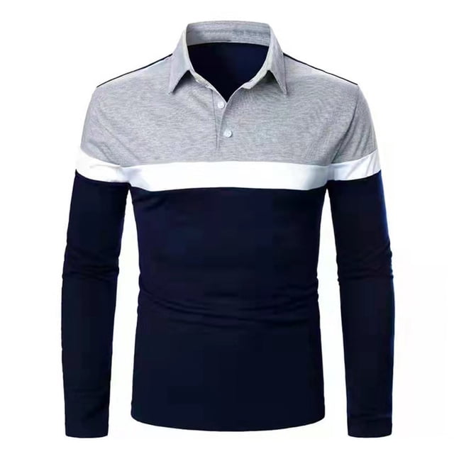 Yuyuzo Mens Long Sleeve Shirts Lapel Collar Button V Neck Striped Color Block Slim Fitted Tunic Tops