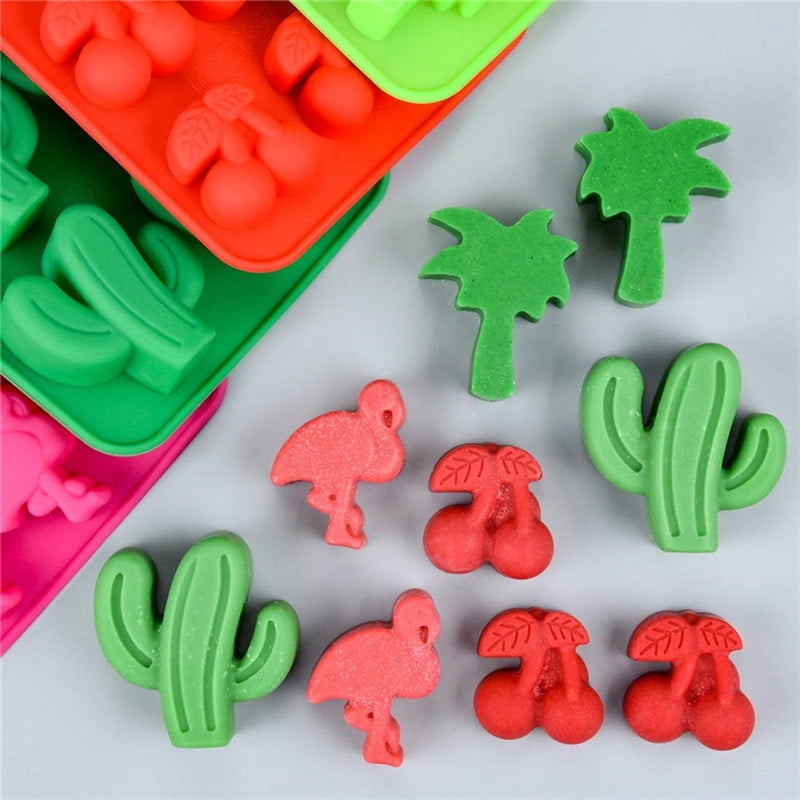 Feiskoo Hawaiian Cactus Flamingo Silicone Ice Molds Maker Bar Party Drink Freeze Molds Silicone Mold For Ice Cube Trays Moulds