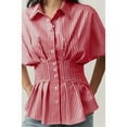 thumbnail image 5 of Womens Striped Peplum Button Down Shirts Short Sleeve Pleated Tops Summer Business Casual Blouses Red Stripes XL, 5 of 7