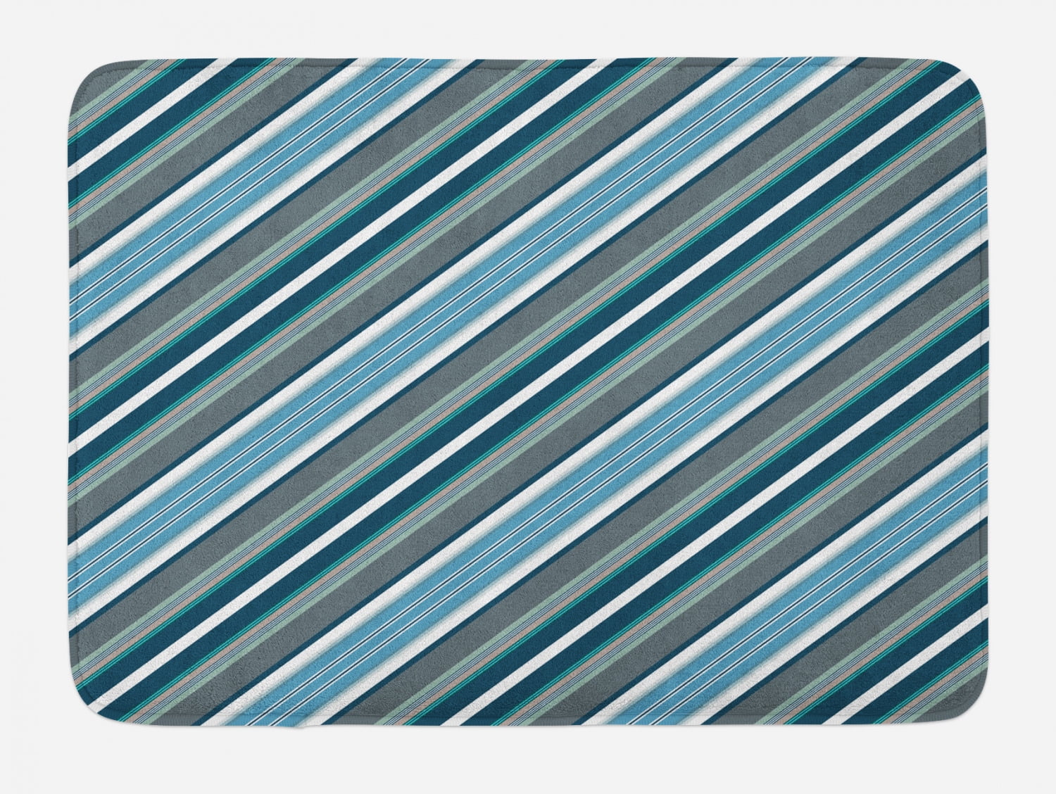 Striped Bath Mat, Navy Retro Style Diagonal Stripes Pattern Modern