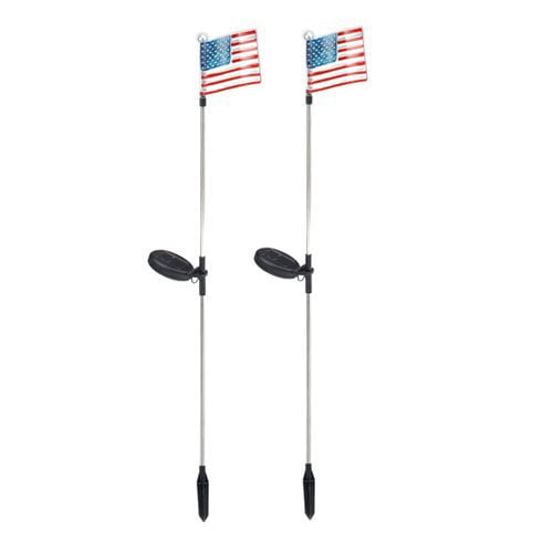 Solar Powered USA Flag LED Light Garden Stakes, Set of 2