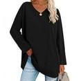thumbnail image 3 of Blusa de mujer Camisa de manga larga Jersey de color puro Cuello en V Dobladillo suelto Diseño casual, 3 of 6