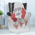 thumbnail image 4 of Keep Calm Soft Flannel Fleece Blanket, Christmas Fun Theme with Snowfall Seasonal Gloves Ho Ho Ho Santa Print, Cozy Plush for Indoor and Outdoor Use, 50" x 70", Pale Grey Dark Coral, by Ambesonne, 4 of 5