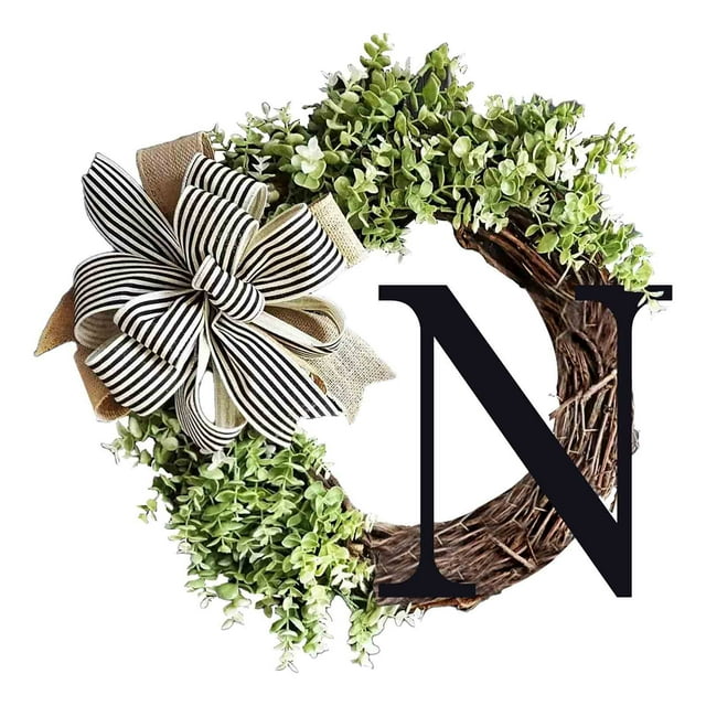 Vaidha 26 Letters Decorative Wreath Door Hanging Home Decor Letters With Bow Knot Pendant Rattan Ring Wall Decoration Window Decoration Pendant