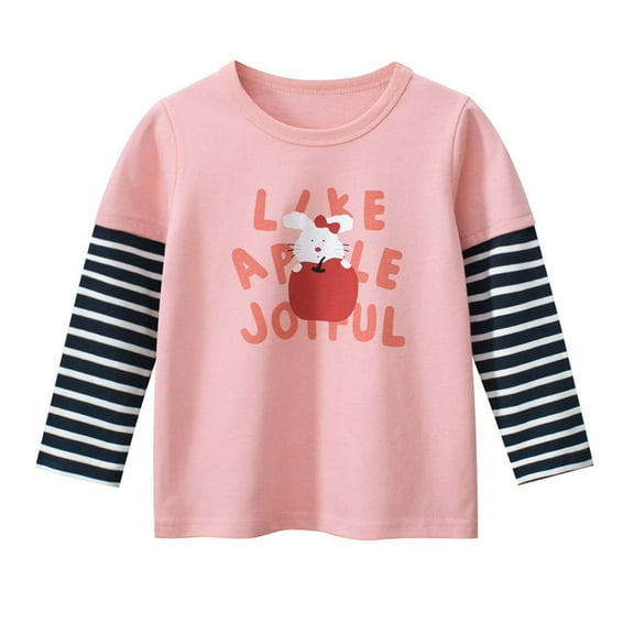 SERTG Children Cute Print False Tops Round Neck Long Sleeve Fall Winter Layering Blouse for Girls and Boys 2-10 Years(Pink,5 Years)