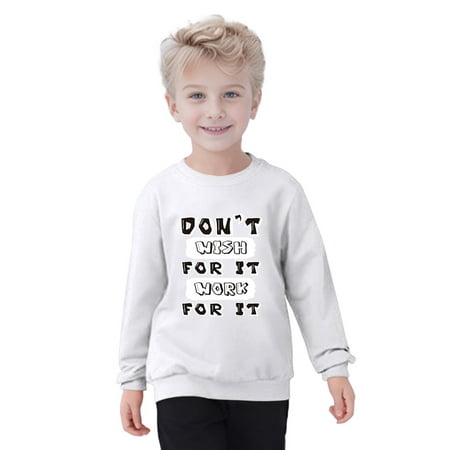 

Crewneck Sweatshirt Boys Fall Girls Autumn and Winter Out Wear Long Sleeves Plus Fleece Hoodie Letter Printed Casual Thick Warm Round Neck Children s Wear Loose Outwear 2-White 3-4 Years