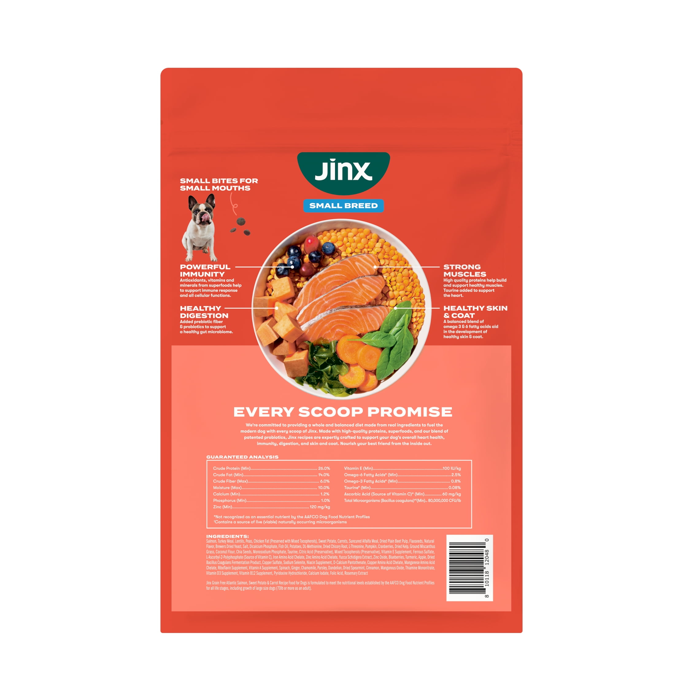 (4 pack) Jinx Small Breed Sweet Potato, & Carrot Dry Dog Food, Grain Free, 4lb. Bag