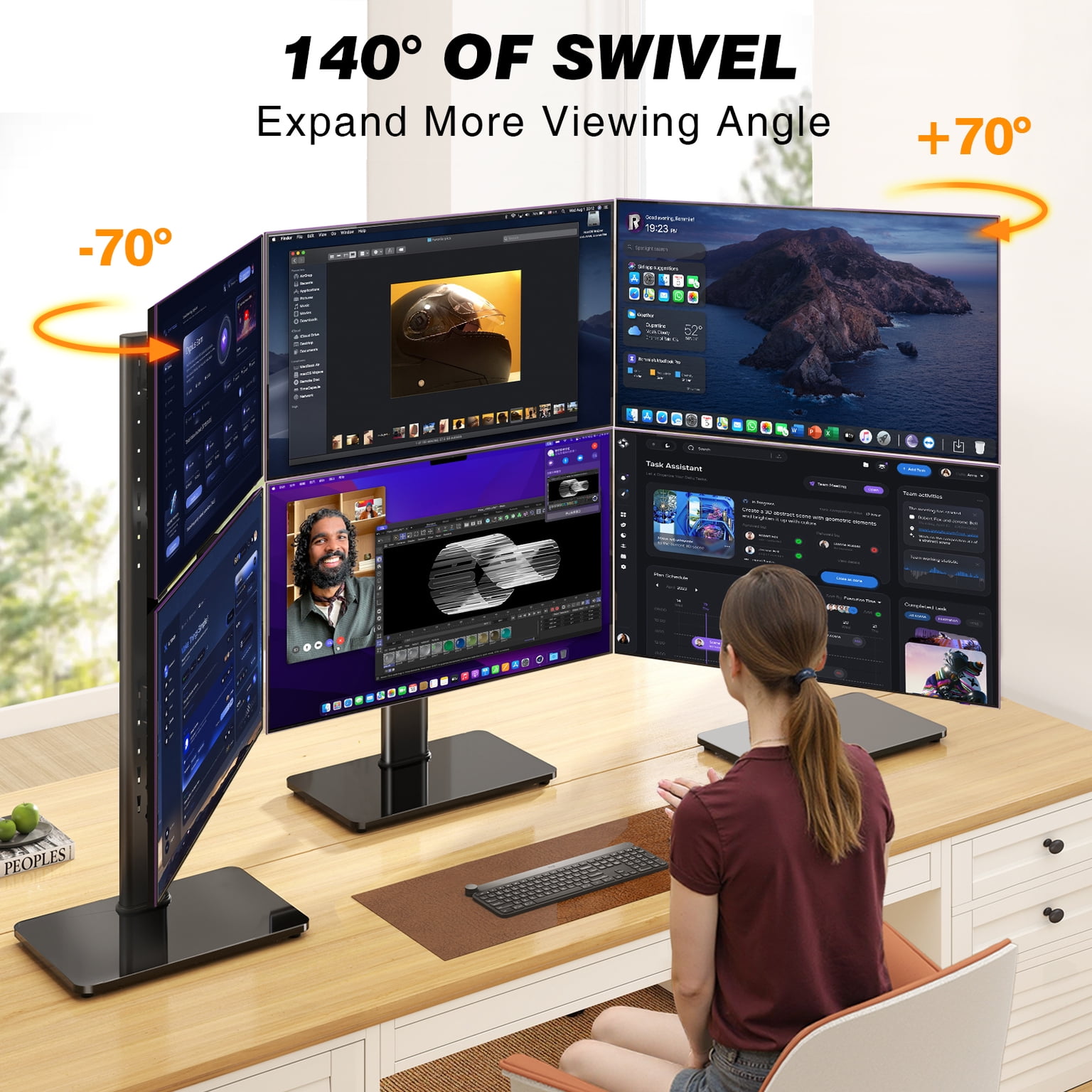 TAVR Furniture Table Top TV Stand Dual-Screen 360° Rotatable 13-38 inch for Flat/Curved Screens, 44 lbs Capacity with Cable Management