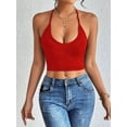 thumbnail image 5 of Womens Spaghetti Strap V-Neck Ribbed Tank Tops for Women 2025 Slim Fitted Soft Camisole Basic Layering Shirts Red XS, 5 of 7