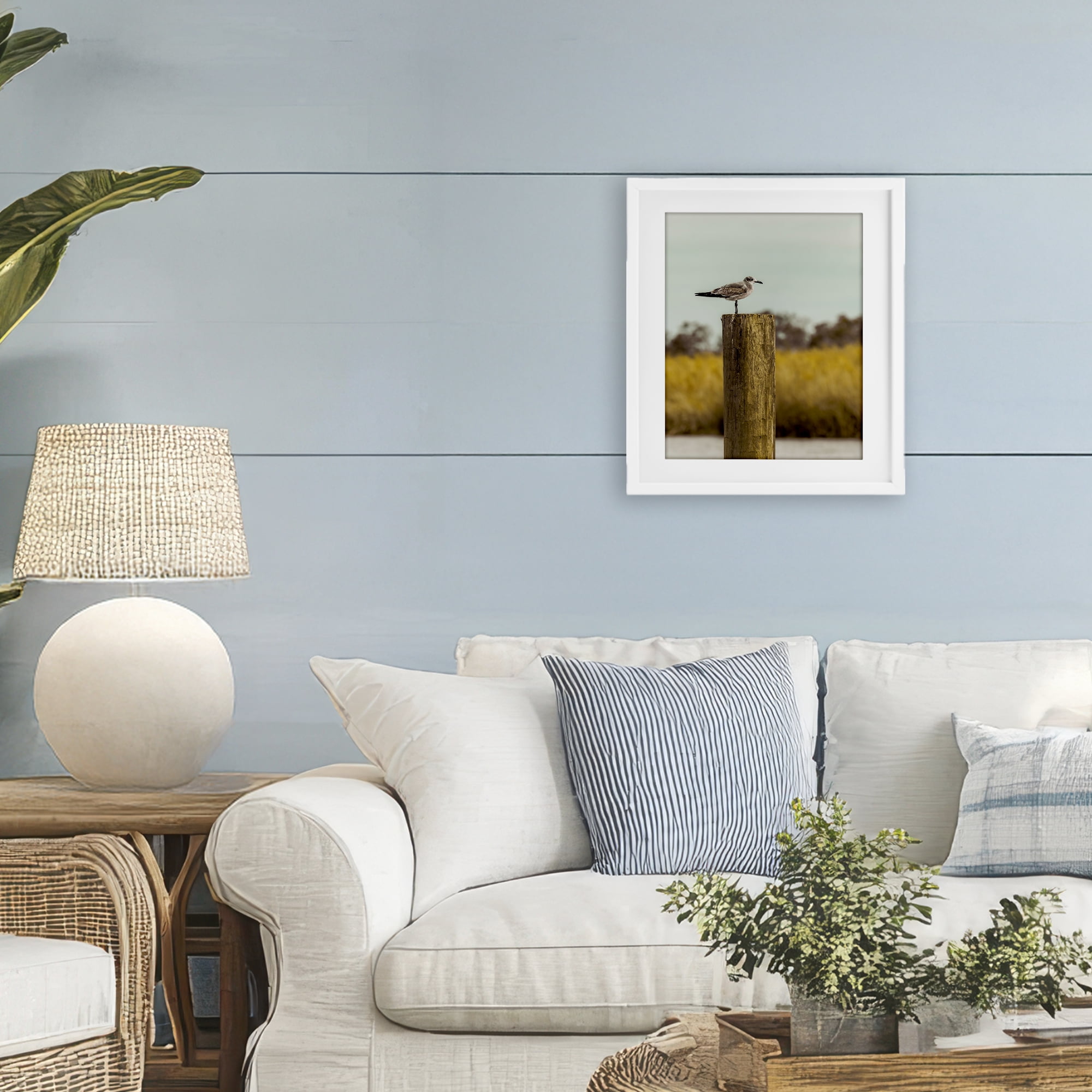 Stupell Industries Gull On Piling White Framed Print Under Glass, design by Christy Berry