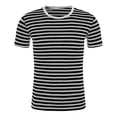 thumbnail image 6 of Tees Tops For Women T-Shirts Stripe Print Short Sleeve Crew Neck Casual Trendy Outfits Black, 6 of 7
