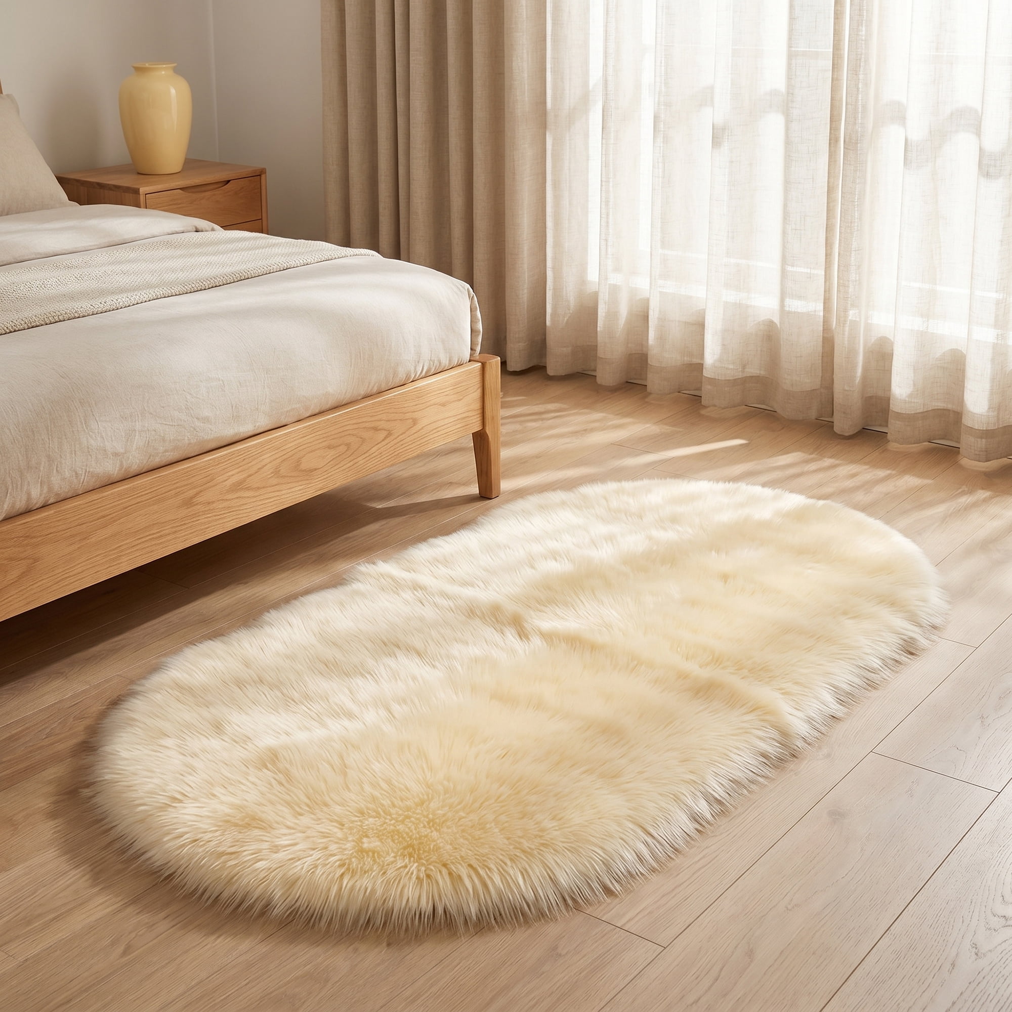 Unique Bargains Shaggy Area Rug Ultra Fluffy Non-Slip Fuzzy Carpet 35" x 24" Beige