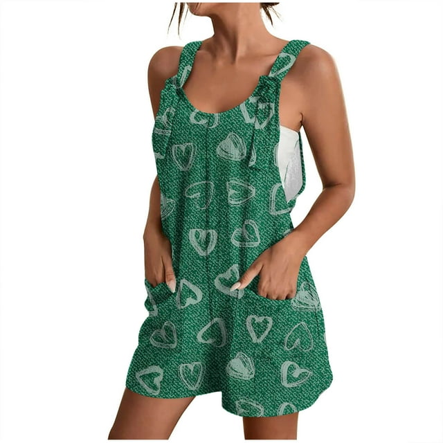 Penkiiy Combinaison Décontractée Sans Manches pour Femme, Vert, 3TG