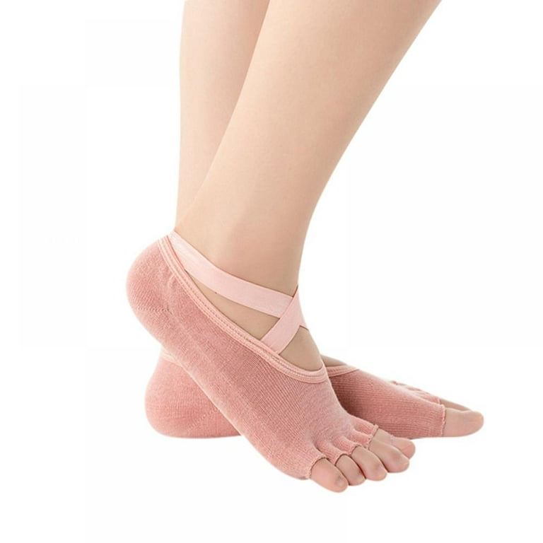 1Pair Non Slip Yoga Socks with Grip, Toeless Anti-Skid Pilates