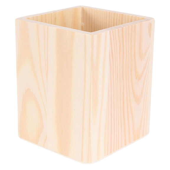 FOMIYES Wooden Pen Holder Desk Organizer, 4.5 Inch Tall Khaki Wood Storage Container for Office and Home Use