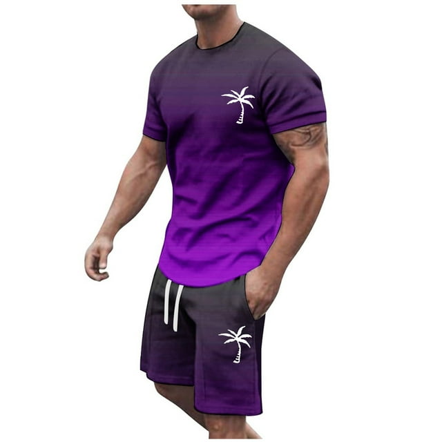 Men's Suits 2024 Summer Tracksuit Plus Size Short Sleeve O Neck Athletic Suit Casual Color Block Drawstring Waist Tracksuit Set
