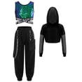 thumbnail image 2 of Hansber Kids Girls Street Hip Hop Jazz Dance Outfits 3-Piece Long Sleeve Hoodie Crop Top with Cargo Pants Set Green 6, 2 of 5
