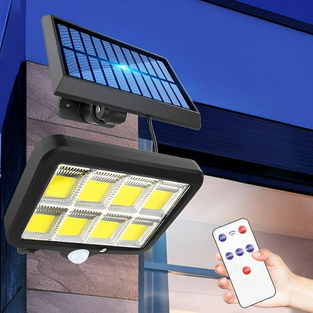 Solar Wall Light Motion Sensor Solar Security Wall Light with 3 Lighting Modes Waterproof Spotlight Flood Light Solar Light With Remote Control Dusk to Dawn for Front Door Garden Garage P
