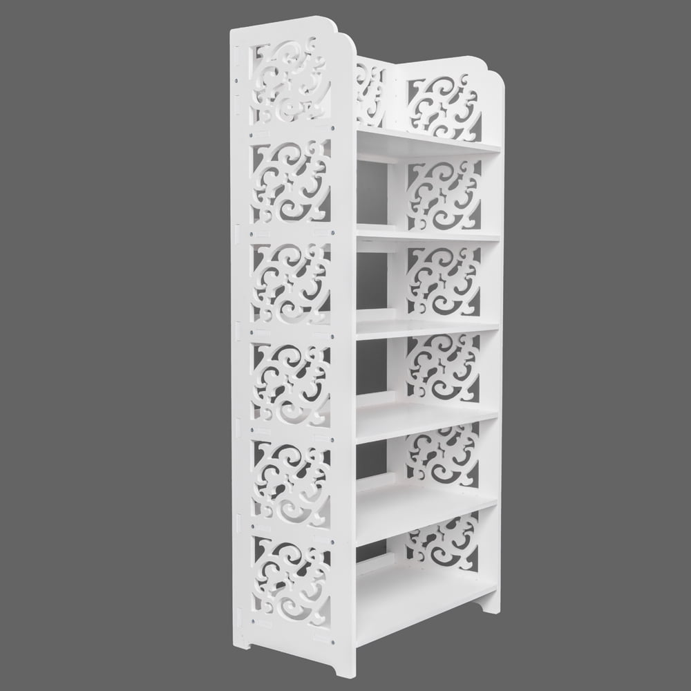 Lowestbest 6 Tiers Wood-plastic Board Carved Shoe Rack, White A Lowestbest 6 Tiers Wood-plastic Board Carved Shoe Rack, White A