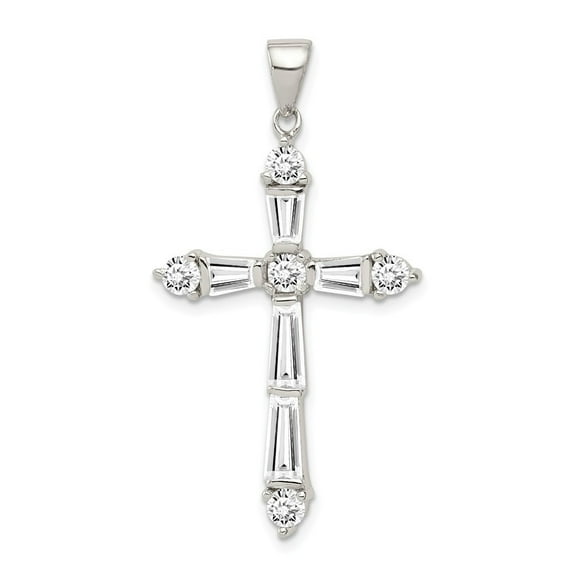 Sterling Silver Cubic Zirconia Cross Pendant - Measures 40x21mm Wide