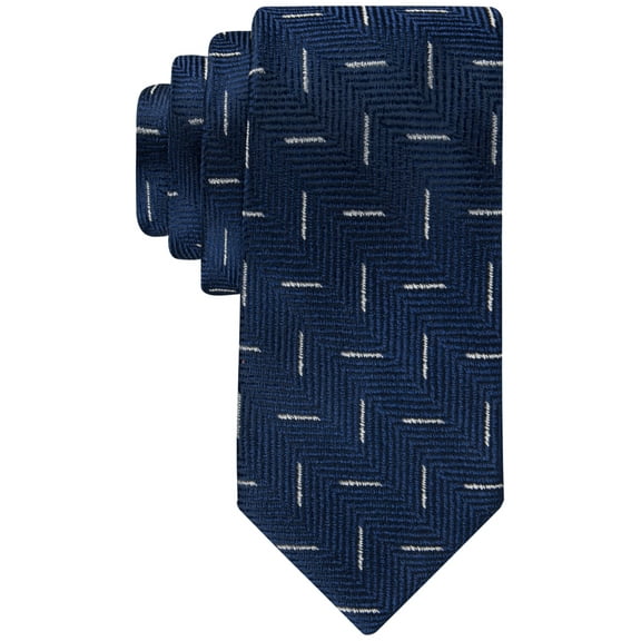 Tommy Hilfiger Men's Herringbone Geo Print Tie Navy Blue White Necktie