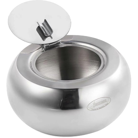 Modern stainless steel tabletop ashtray with lid for indoor or outdoor use, perfect for the home