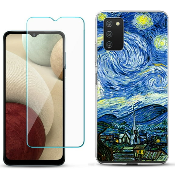 Slim-Fit TPU Phone Case Compatible with Samsung Galaxy A02s, with Tempered Glass Screen Protector, by OneToughShield ® - Starry Night Paris