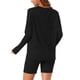 thumbnail image 3 of INSPIRAR CHIC Conjuntos de Dos Piezas para Mujeres, Conjuntos de Punto Acanalado a Juego, Top de Manga Larga con Pantalones Cortos de Ciclista, Sudaderas XL Negro, 3 of 6