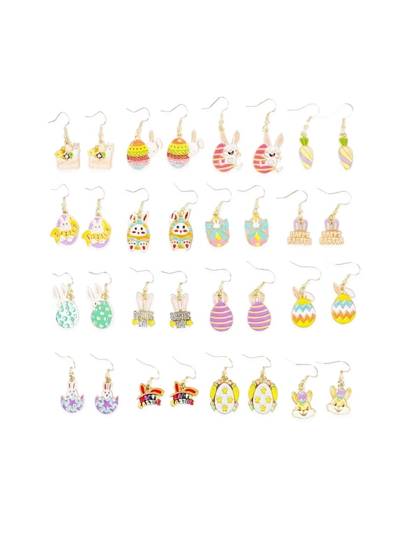 16 Pairs Easter Dangle Earrings Set for Women, Cute Bunny Egg Carrot Easter Jewelry, Stainless steel Enamel Drop Earrings for Easter Party Gifts