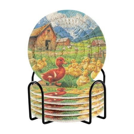 

6-Pack Polyester Coil Coasters with Holder - Heat-Resistant (140℃) Non-Slip & Durable，A Red Duckling