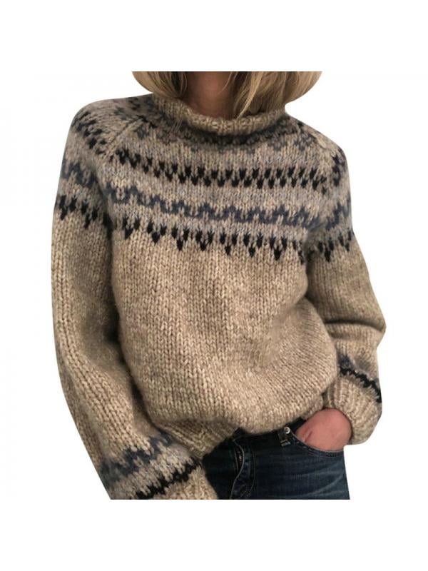 high neck printed sweater