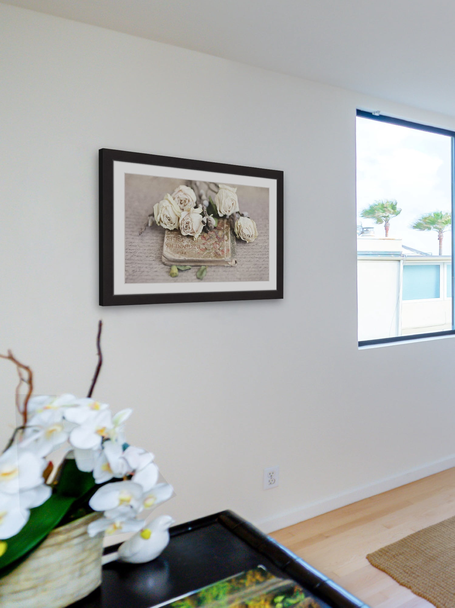 "Vintage Book and Roses" Framed Painting Art Print