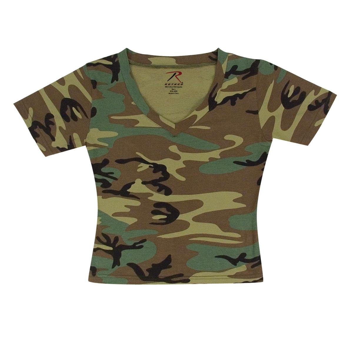 Women's V-Neck Short Sleeve Woodland Camo T-shirt