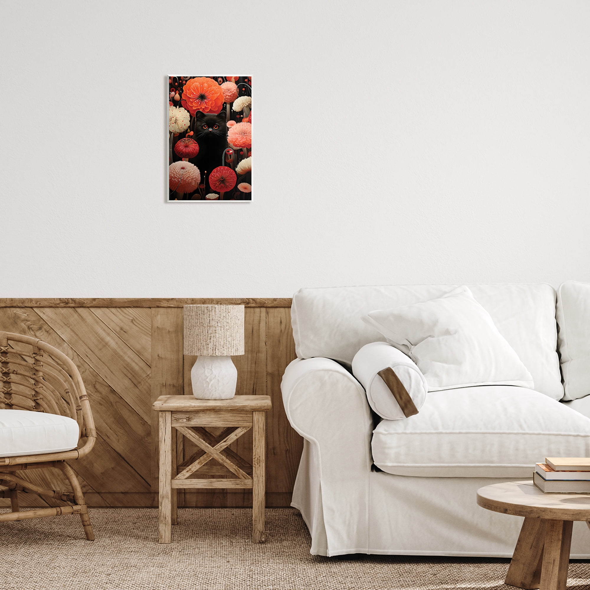 Stupell Industries Black Cat Among Dahlias Animals & Insects Painting Unframed Art Print Wall Art, 10 x 15