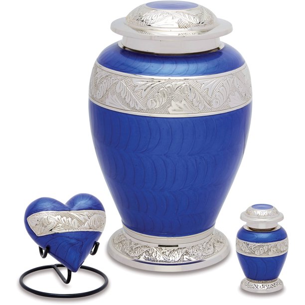 Urns Direct 2U Berkshire Silver Blue Cremation Urn Set, 226 cubic