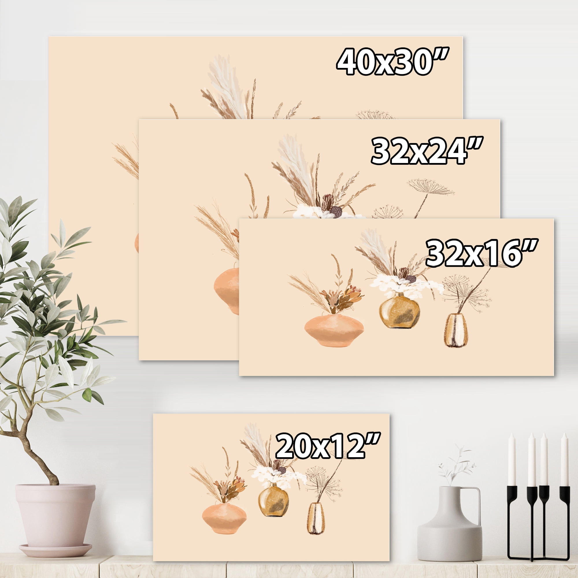 Designart ' Gold Vases With Bouquets Of Wildflowers I ' Traditional Canvas Wall Art Print