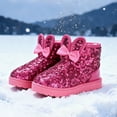thumbnail image 4 of JAJAHO Girls Glitter Snow Boots Sparkly Sequins With Cute Rabbit Ears Design Ankle Boots For Winter Insulated Fuzzy Lining Comfortable Shoes, 4 of 5