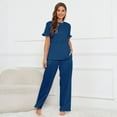 thumbnail image 2 of Defitshape Women's Plus Size Pajama Set Summer Lounge Set 2 Piece Comfy Spring Short Sleeve Shirt Full Length Pants Set Loose Fit Soft Pj Set Fall Sleepwear with Pockets Dark Blue 4X-Large, 2 of 4