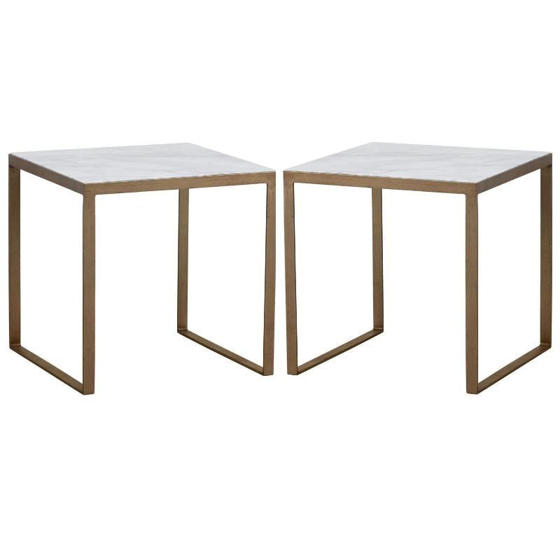 Home Square Evert 21.5" Marble End Table in White/Antique Brass Set