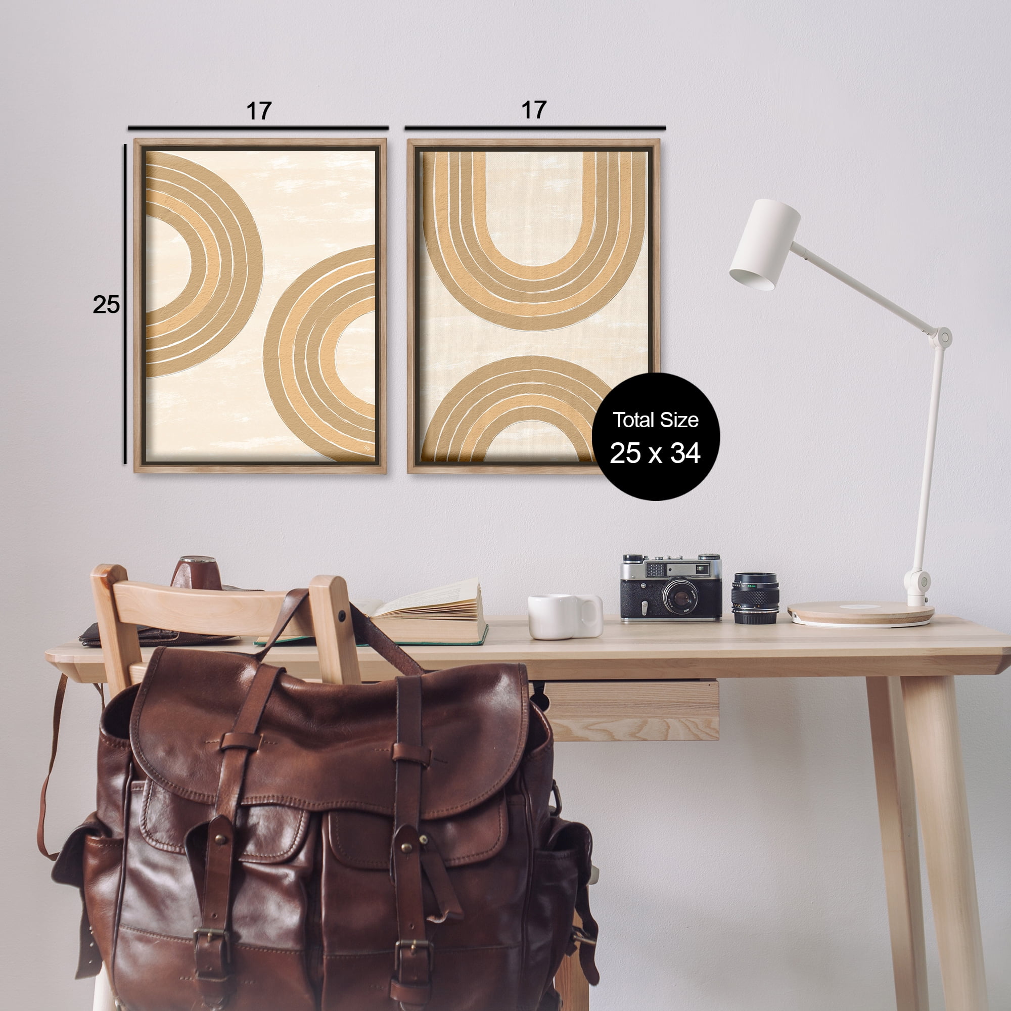 Stupell Industries Neutral Beige Rainbows Abstract Painting Brown Floater Framed Canvas Art Print Wall Art, 17 x 25, Set of 2