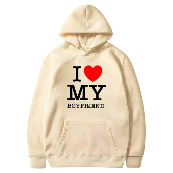 ALLLIST Fashion Womens Hoodies Long Sleeve Pullover Beige I Love My Boyfirend Relaxed Fit Sweatshirt for Ladies