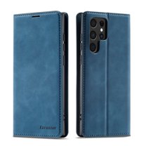 Dteck Case for Samsung Galaxy S23 Ultra,Shockproof Leather Card Slots Wallet Case Hybrid Rubber Kickstand Cover for Galaxy S23 Ultra,Blue