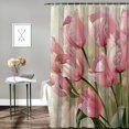 thumbnail image 2 of JEUXUS Pink Tulip Flowers Landscape Pictures Shower Curtain for Bathroom Decoration White, 2 of 6
