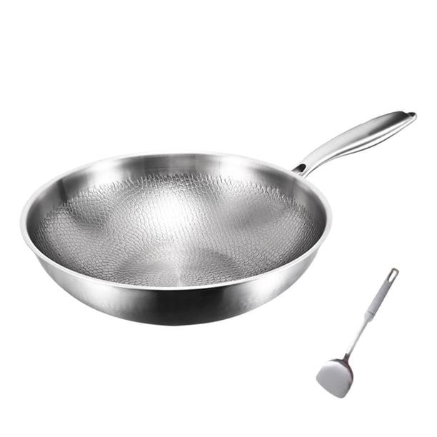 Sartén CLLC de titanio puro, sartenes 100% de titanio para cocinar antiadherentes, sartén profesional de acero inoxidable martillado con tapa, sartén antiadherente doméstica sin revestimiento (D, 30