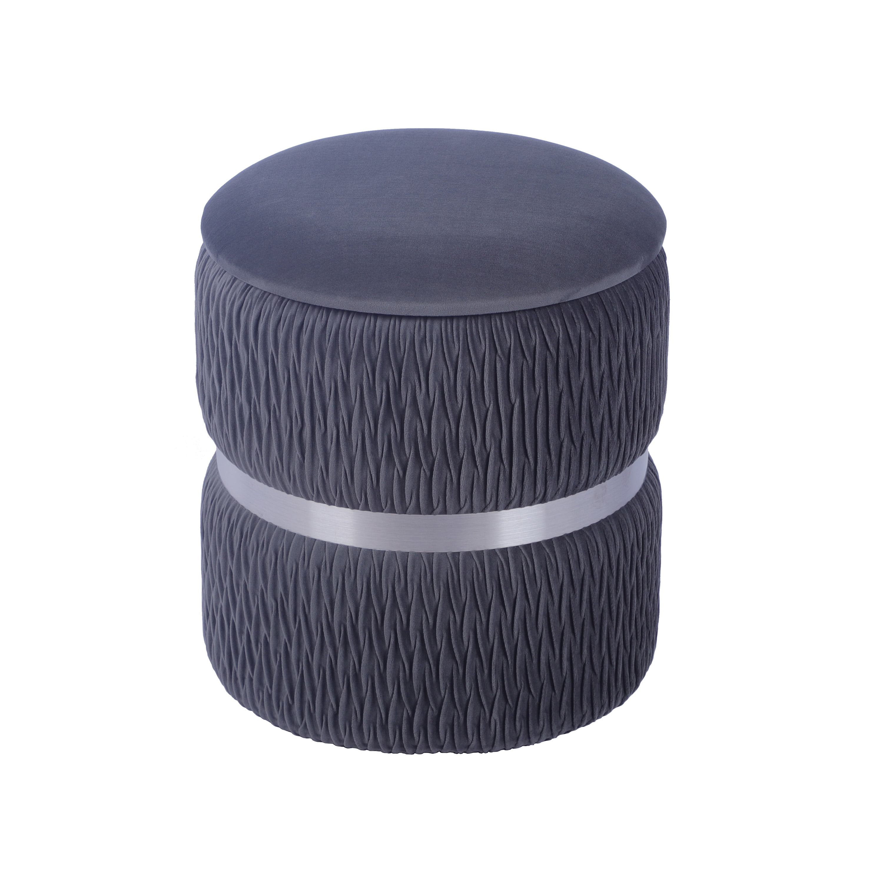 Techni Mobili Modern Velvet Round Ottoman with Storage, Gray