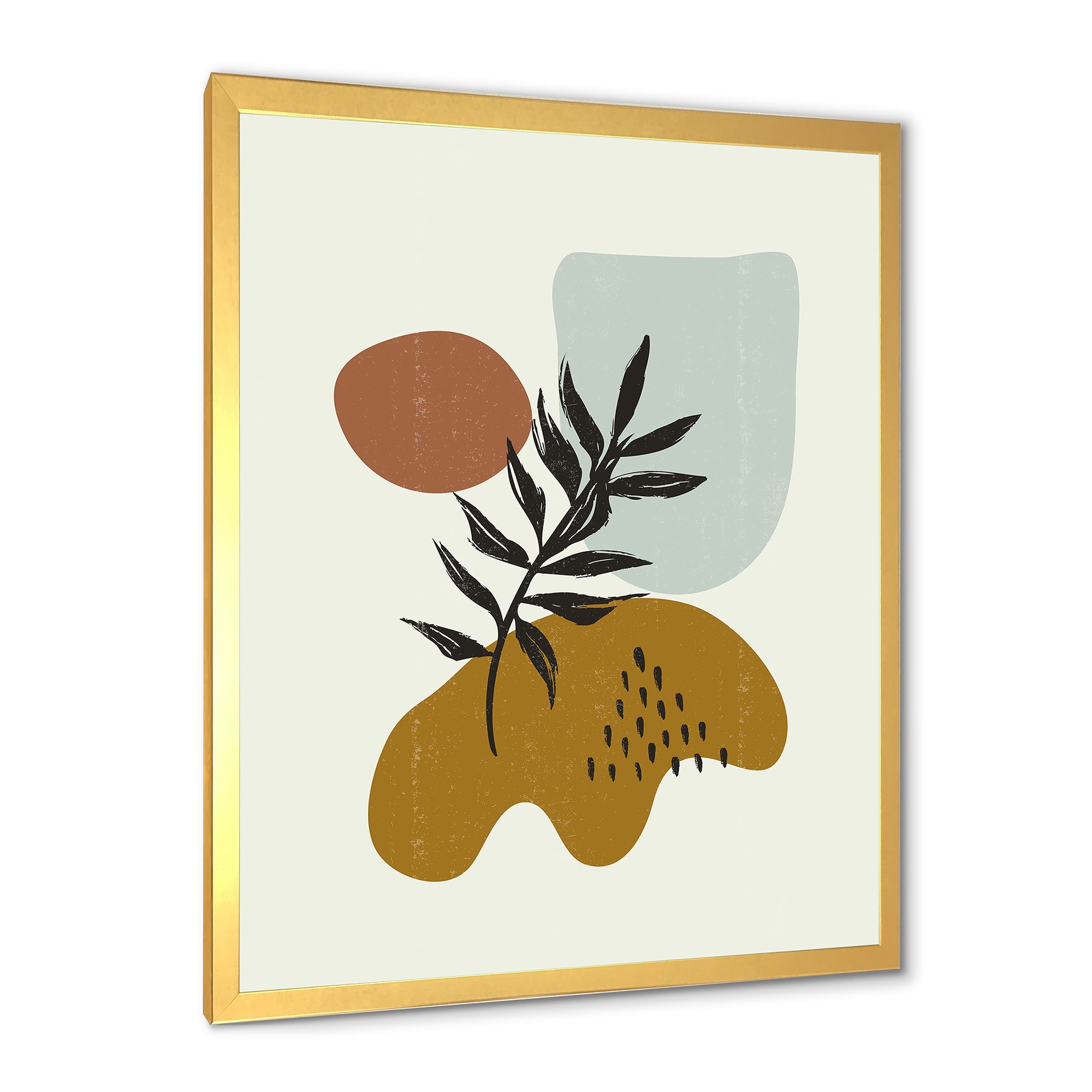 Designart 'Abstract Shapes With Botanical Minimalist Leaf II' Modern Framed Art Print
