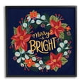 thumbnail image 2 of Merry And Bright Calligraphy Floral Poinsettia Wreath Botanical & Floral Graphic Art Framed Art Print Wall Art, 2 of 5