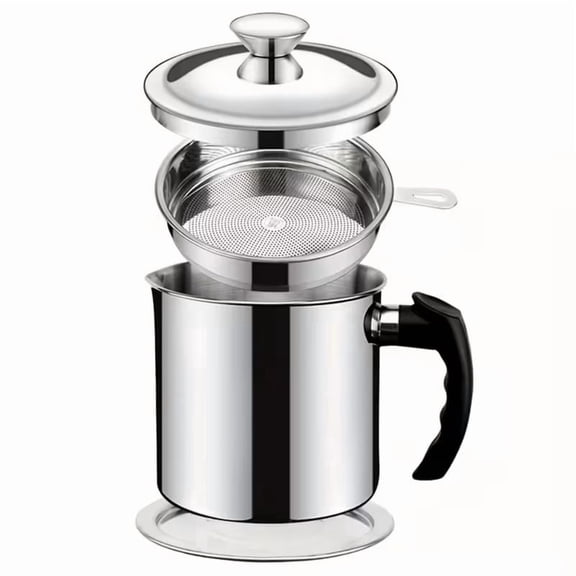 Stainless Steel Oil Storage Pot with Filter Leak-Proof Cooking Oil Container for Kitchen Organization, Easy-Pour Handle, Durable Rust-Resistant Canister for Olive Oil, Vegetable Oil, Lard
