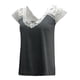 thumbnail image 5 of Fiudx Ropa de Mujer Moda Mujer Cuello En V Manga Corta Encaje Tops Camiseta Camisetas Blusa Corta Suelta, 5 of 5